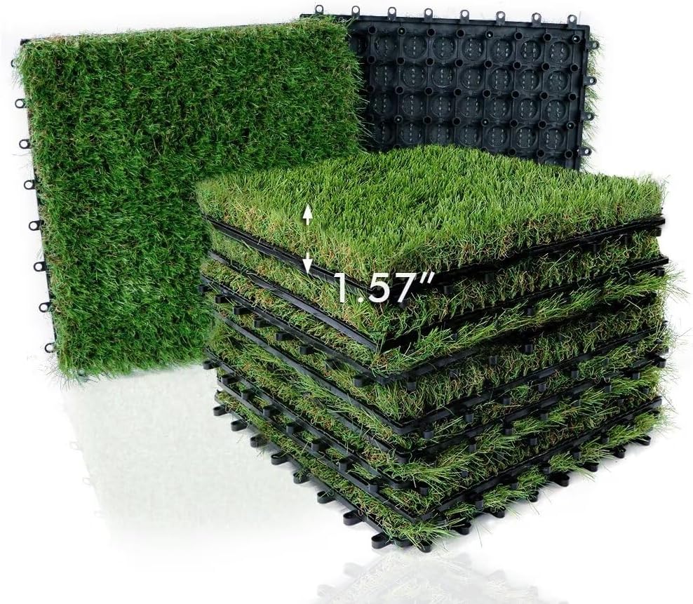 Artificial Grass Tiles Interlocking Outdoor Turf 12"x12" 9 Pack