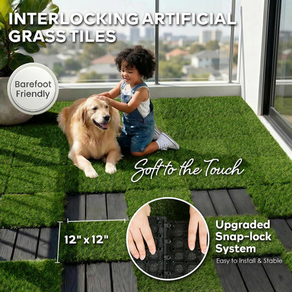 Artificial Grass Tiles Interlocking Outdoor Turf 12"x12" 9 Pack