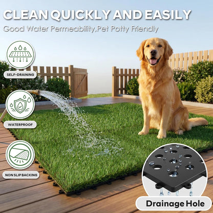 Artificial Grass Tiles Interlocking Outdoor Turf 12"x12" 9 Pack