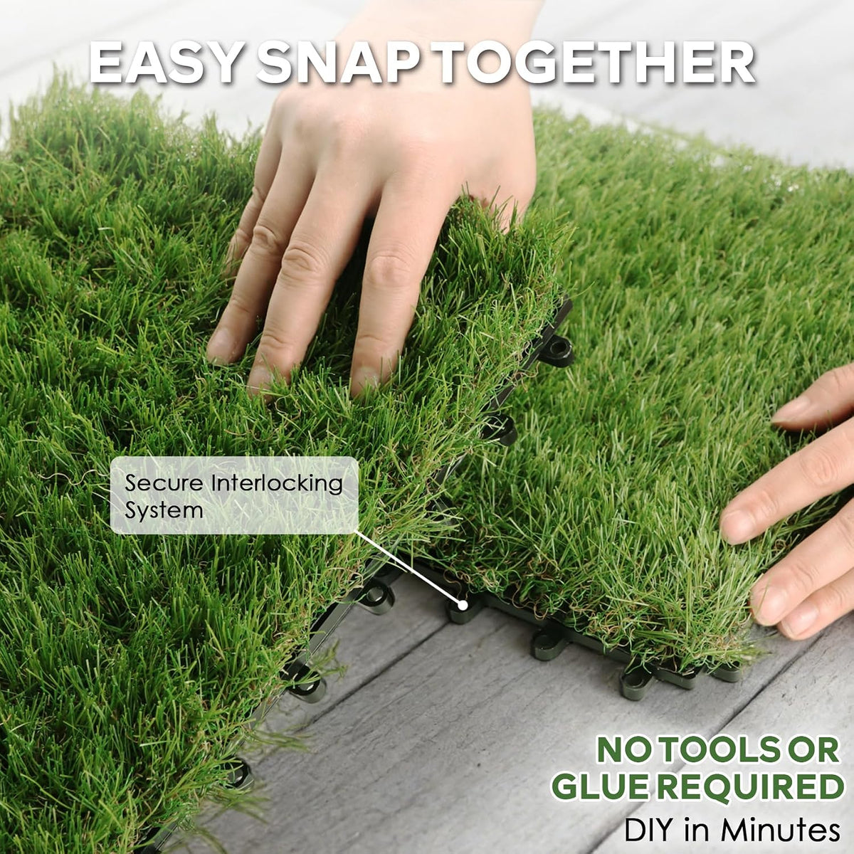 Artificial Grass Tiles Interlocking Outdoor Turf 12"x12" 9 Pack