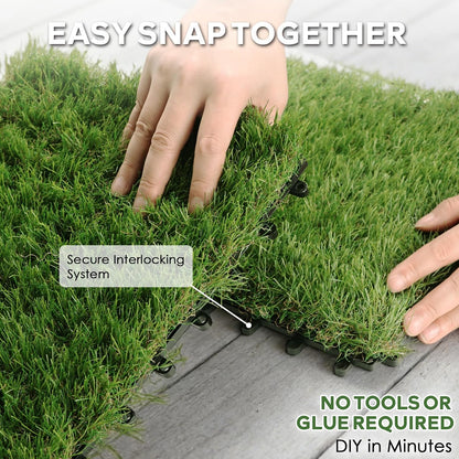 Artificial Grass Tiles Interlocking Outdoor Turf 12"x12" 9 Pack