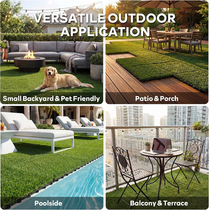 Artificial Grass Tiles Interlocking Outdoor Turf 12"x12" 9 Pack
