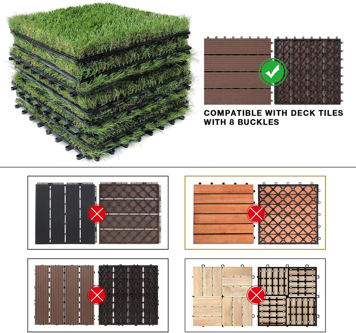 Artificial Grass Tiles Interlocking Outdoor Turf 12"x12" 9 Pack