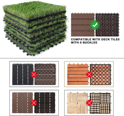 Artificial Grass Tiles Interlocking Outdoor Turf 12"x12" 9 Pack