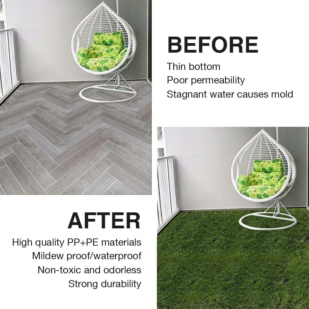 Artificial Grass Tiles Interlocking Outdoor Turf 12"x12" 9 Pack