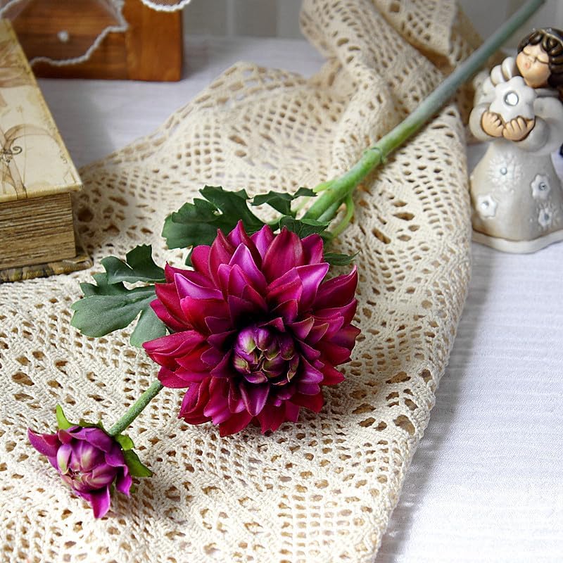 3 Pieces Pink Artificial Dahlias,21"Silk Flowers with Stems,Winter Flowers Artificial for Decoration,Long Stem Artificial Flowers for Tall Vase,Wedding Party Decor Spring Decorations for Home (Pink)