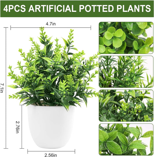 4 Pack Faux Plants Indoor Small Fake Plants for Bathroom Decor | Fluffy Pretty look for shelves desktops windowsills offices decor, fade-resistant and safe for pets (no soil or pollen)