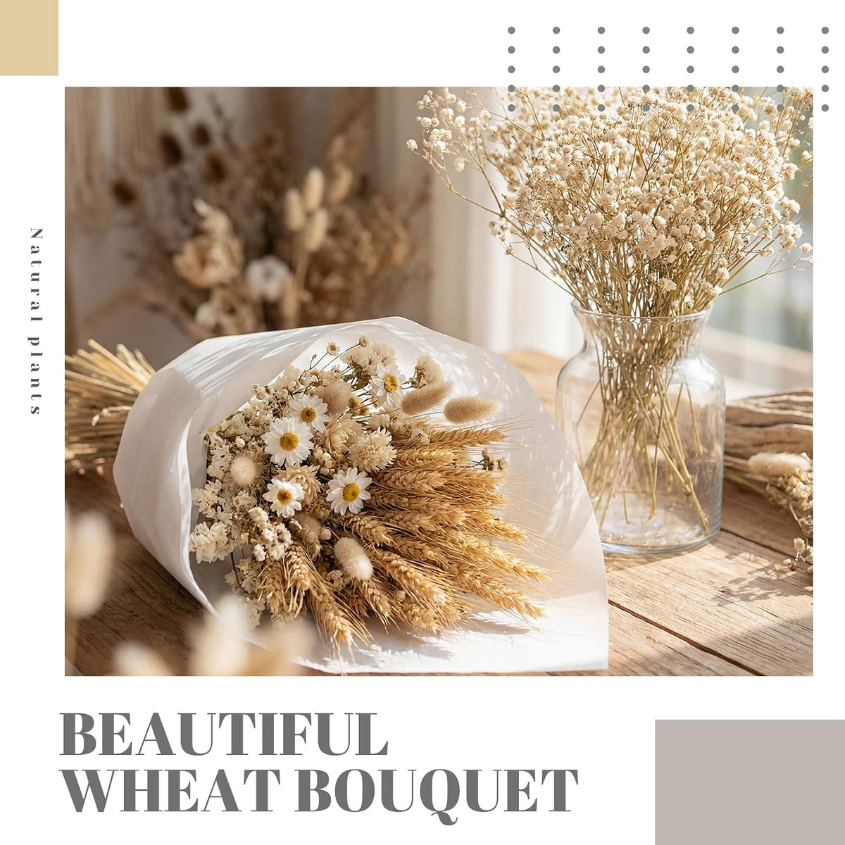1200 Stems Dried Wheat Stalks for Decor Natural Wheat Grass Sheaves Bundle Farmhouse Artificial Flowers Arrangement for DIY Wedding Table Home Centerpieces Party Decorative (17.5 Inch)