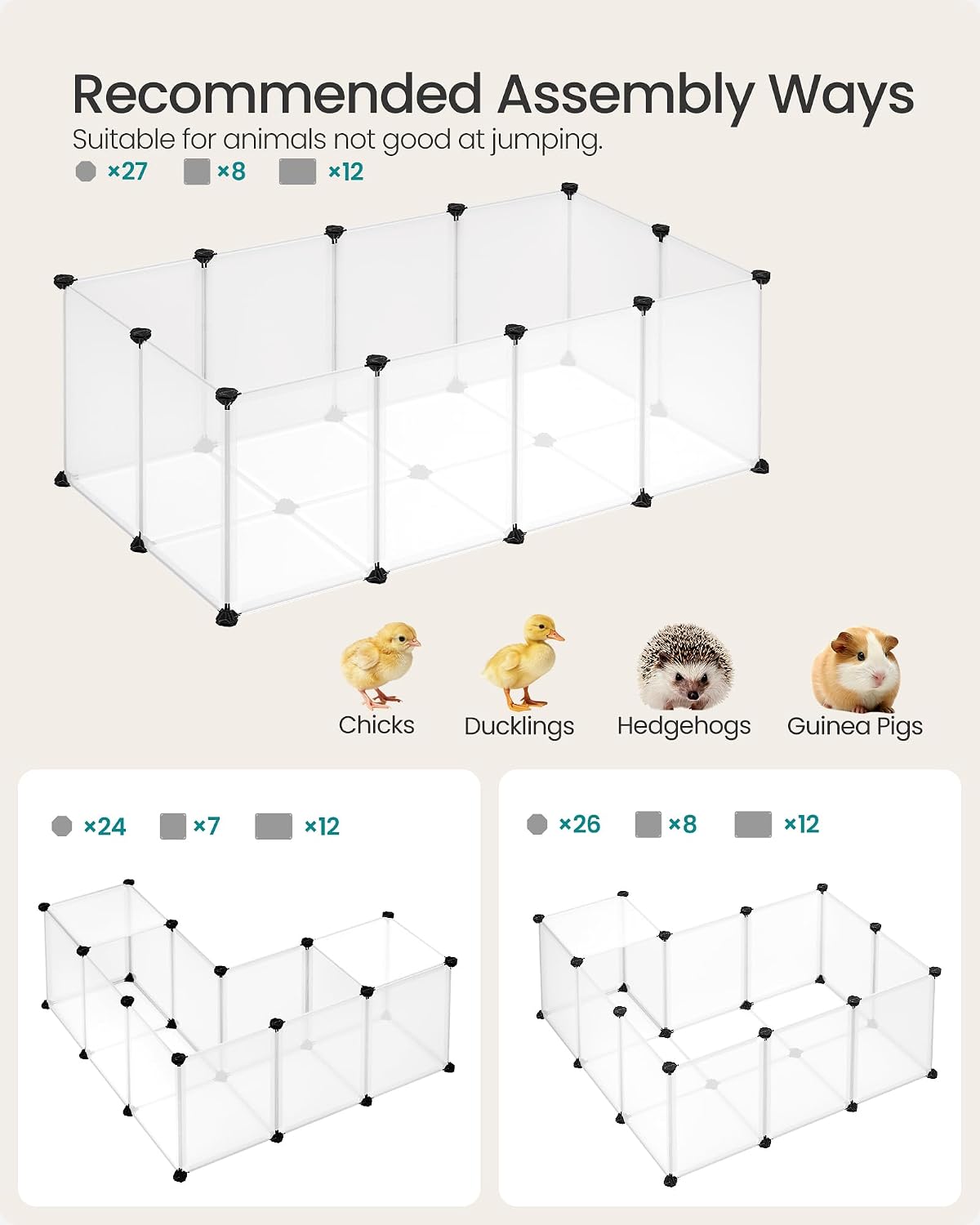 SONGMICS Pet Playpen with Floor, Small Animal Playpen