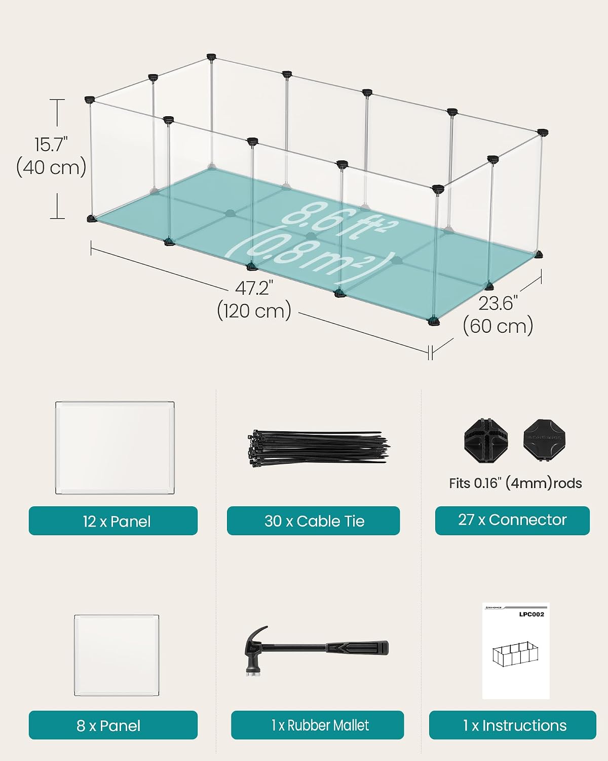 SONGMICS Pet Playpen with Floor, Small Animal Playpen