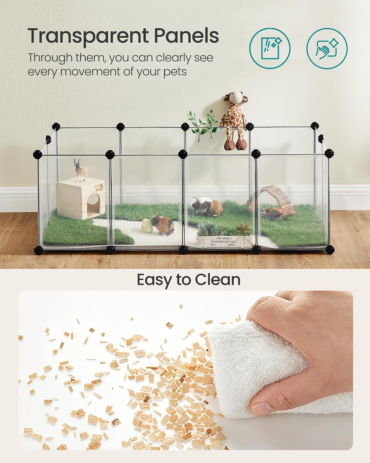 SONGMICS Pet Playpen with Floor, Small Animal Playpen
