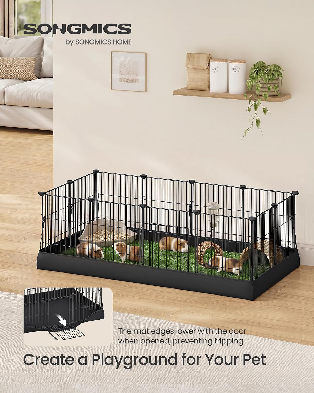 SONGMICS Pet Playpen with Floor, Small Animal Playpen