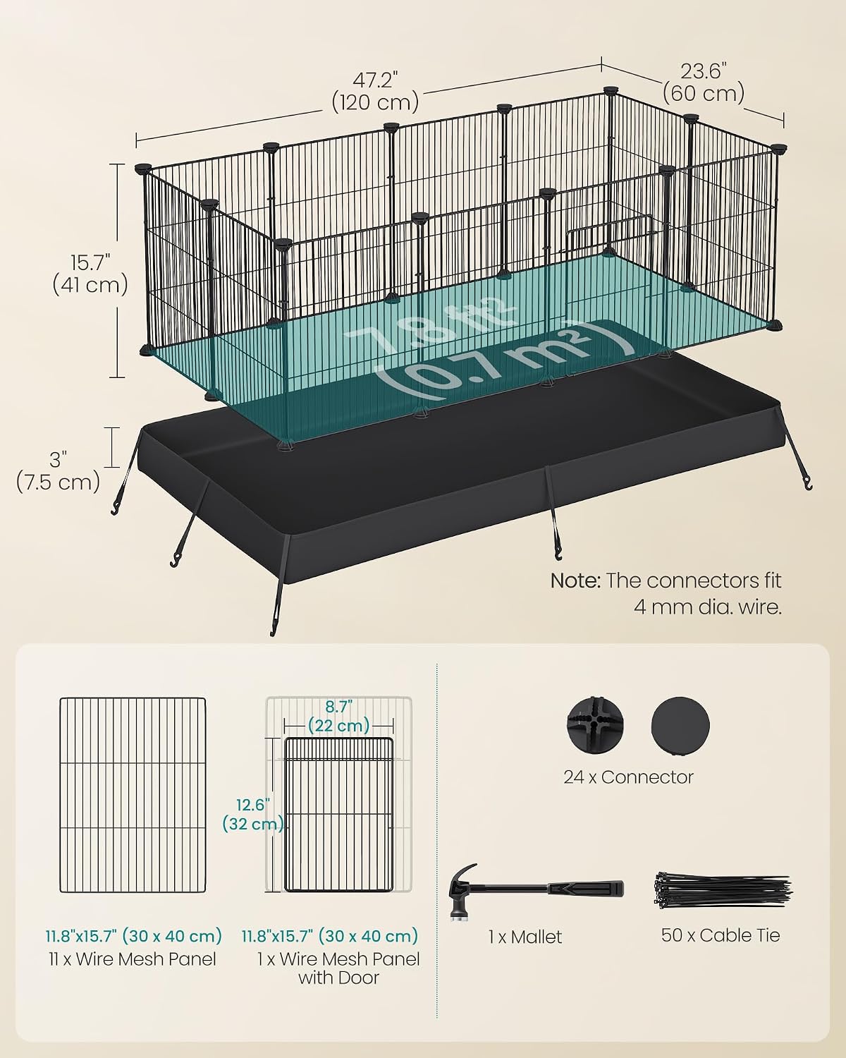 SONGMICS Pet Playpen with Floor, Small Animal Playpen