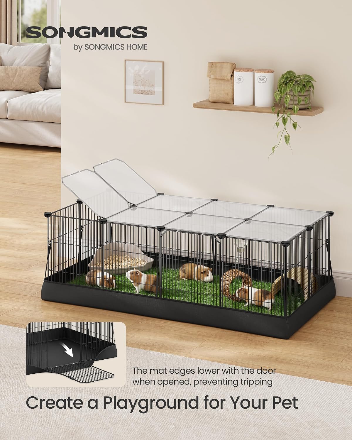 SONGMICS Pet Playpen with Floor, Small Animal Playpen