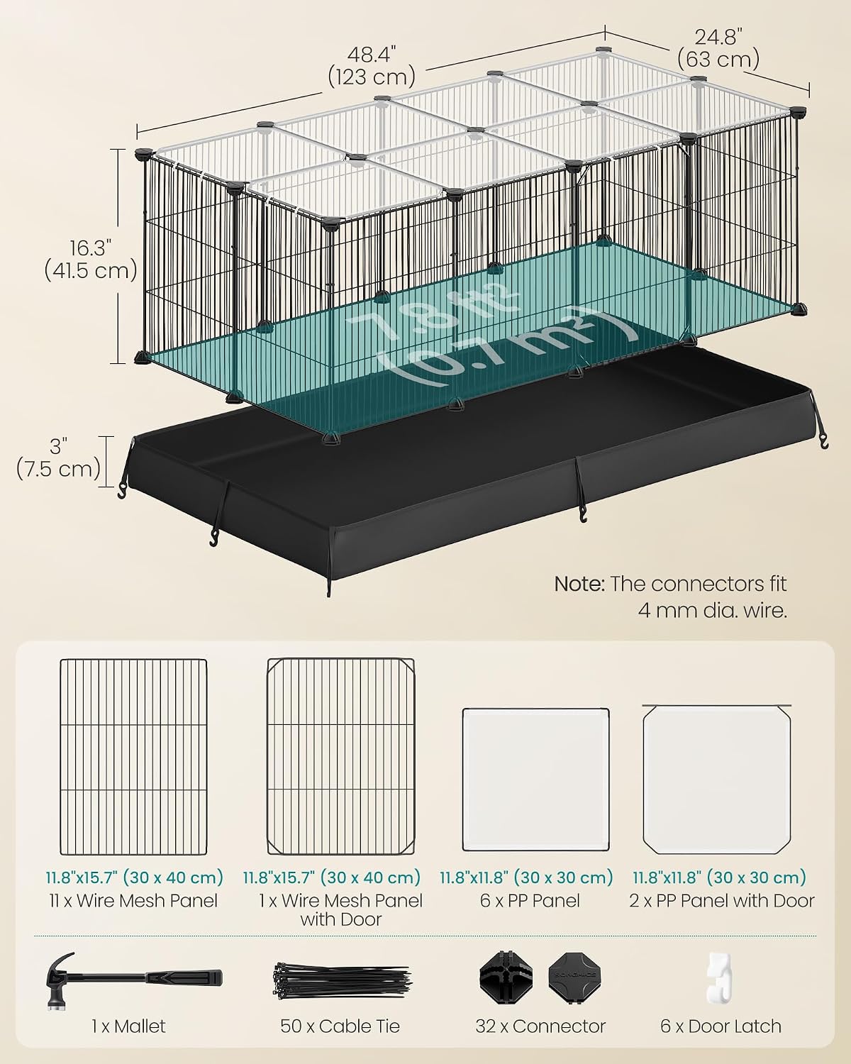 SONGMICS Pet Playpen with Floor, Small Animal Playpen