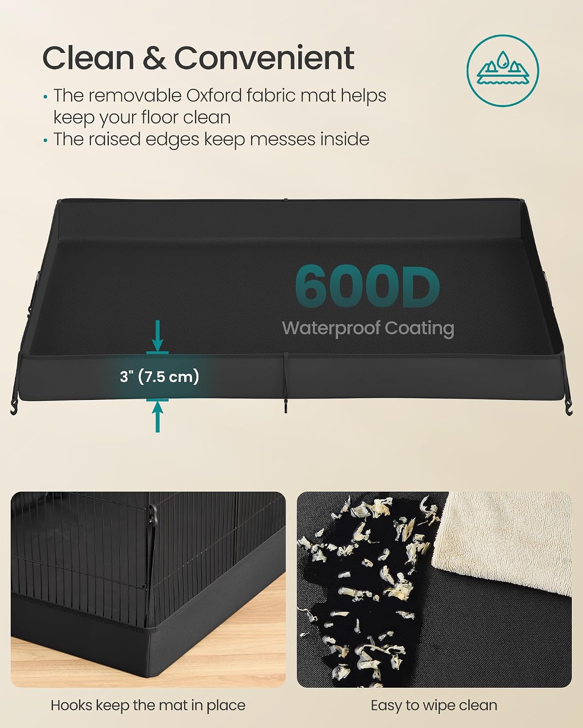 SONGMICS Pet Playpen with Floor, Small Animal Playpen