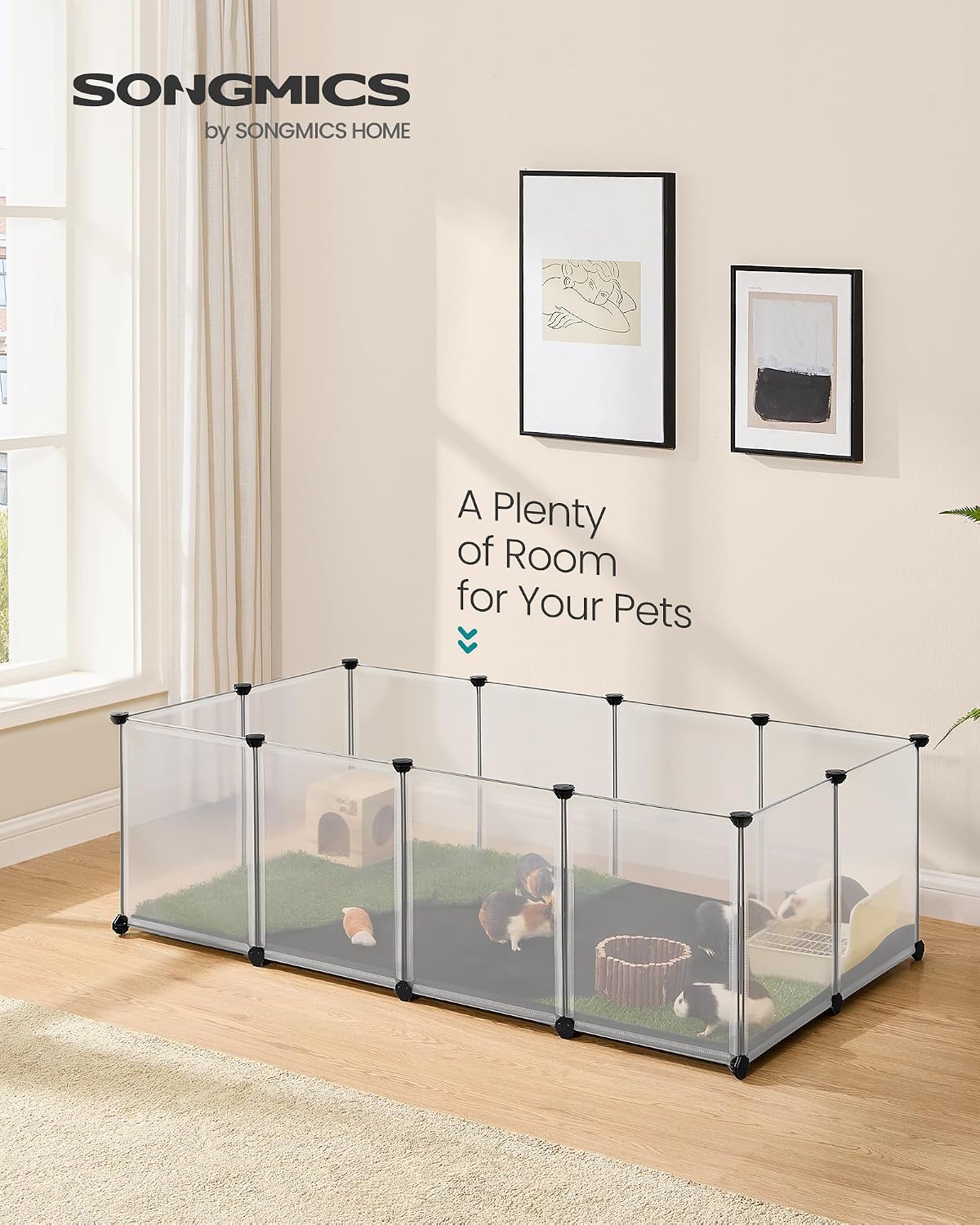 SONGMICS Pet Playpen with Floor, Small Animal Playpen