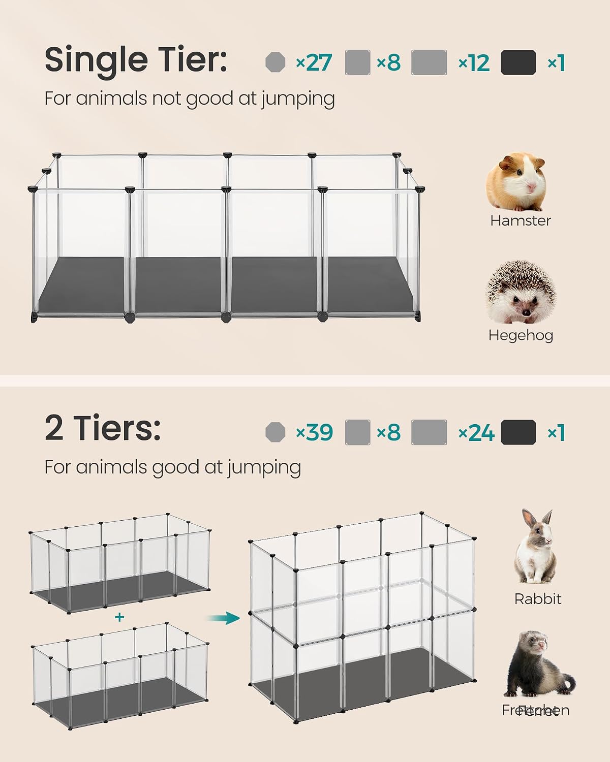 SONGMICS Pet Playpen with Floor, Small Animal Playpen