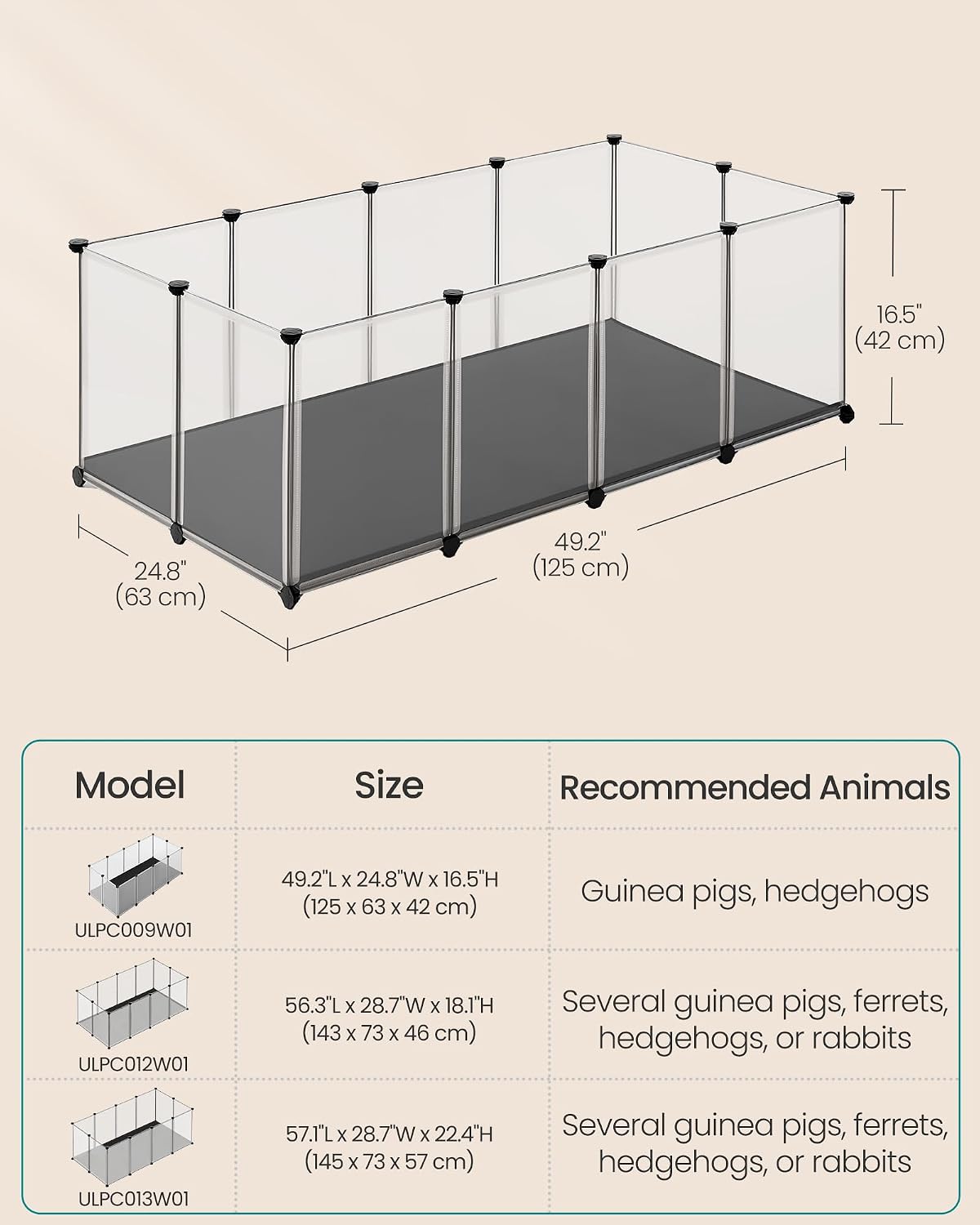 SONGMICS Pet Playpen with Floor, Small Animal Playpen