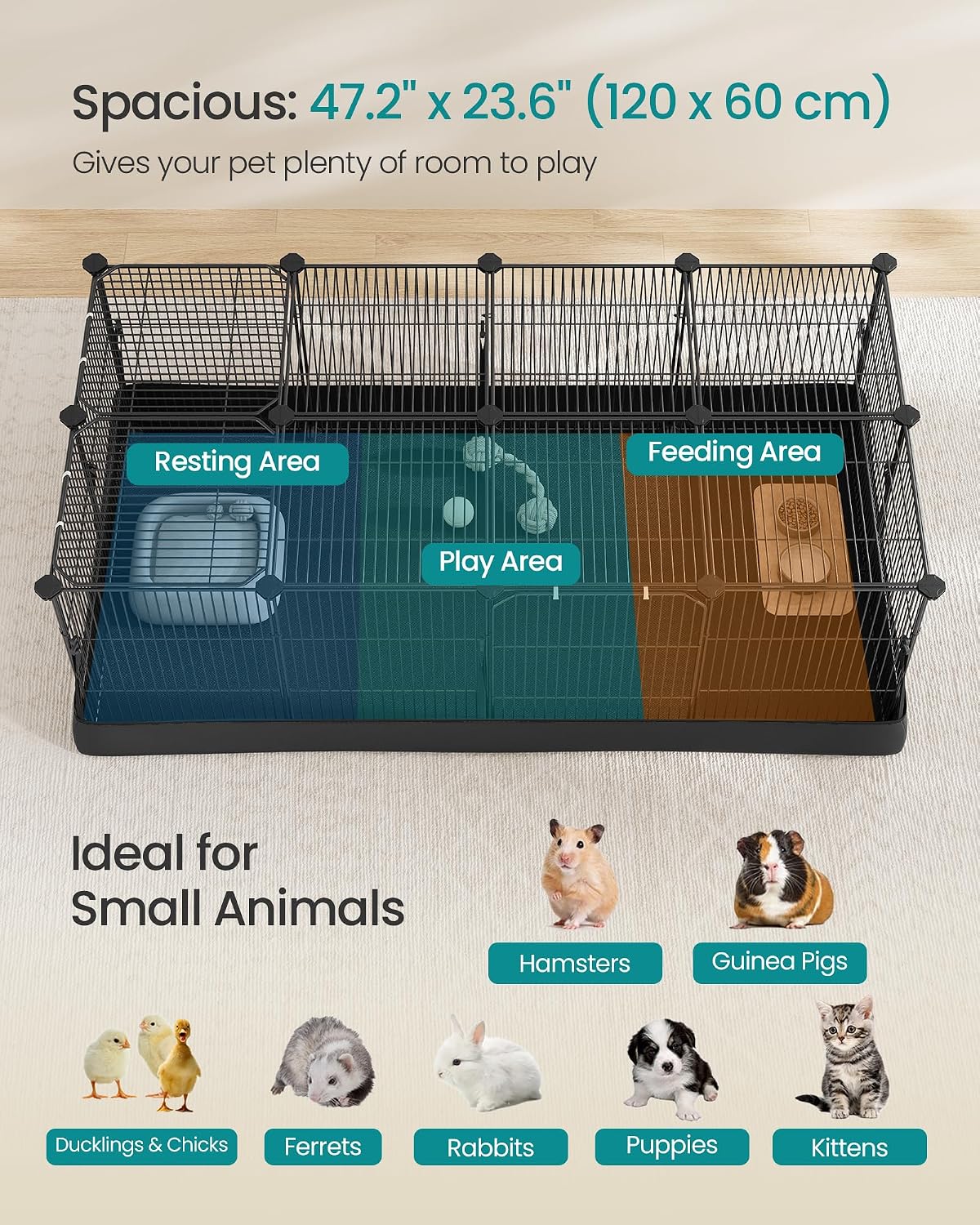 SONGMICS Pet Playpen with Floor, Small Animal Playpen
