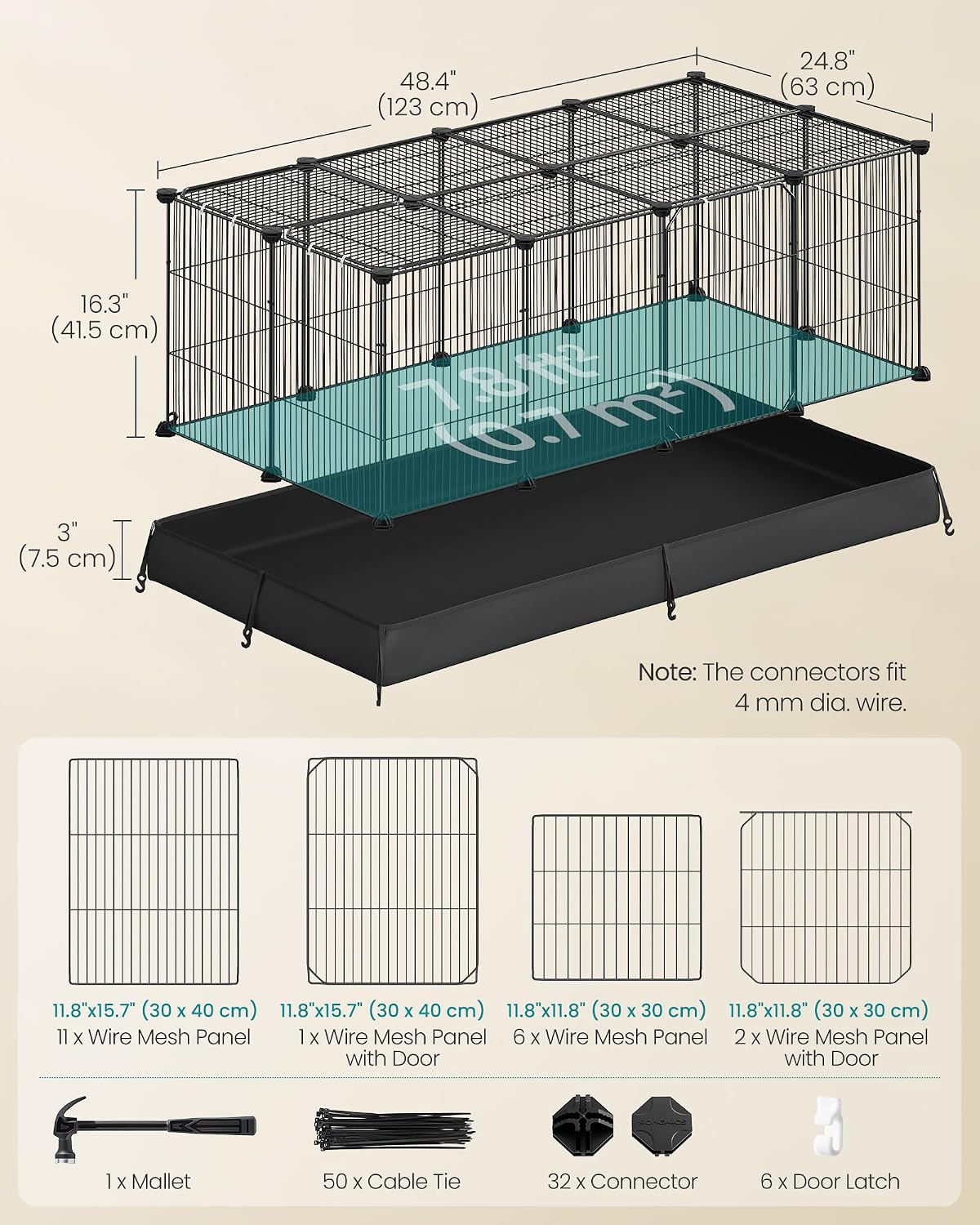 SONGMICS Pet Playpen with Floor, Small Animal Playpen