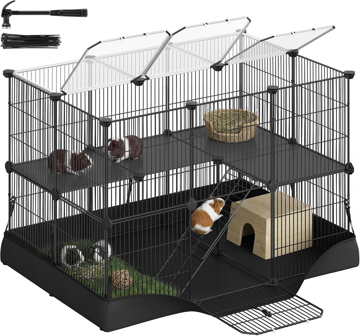 SONGMICS Pet Playpen with Floor, Small Animal Playpen