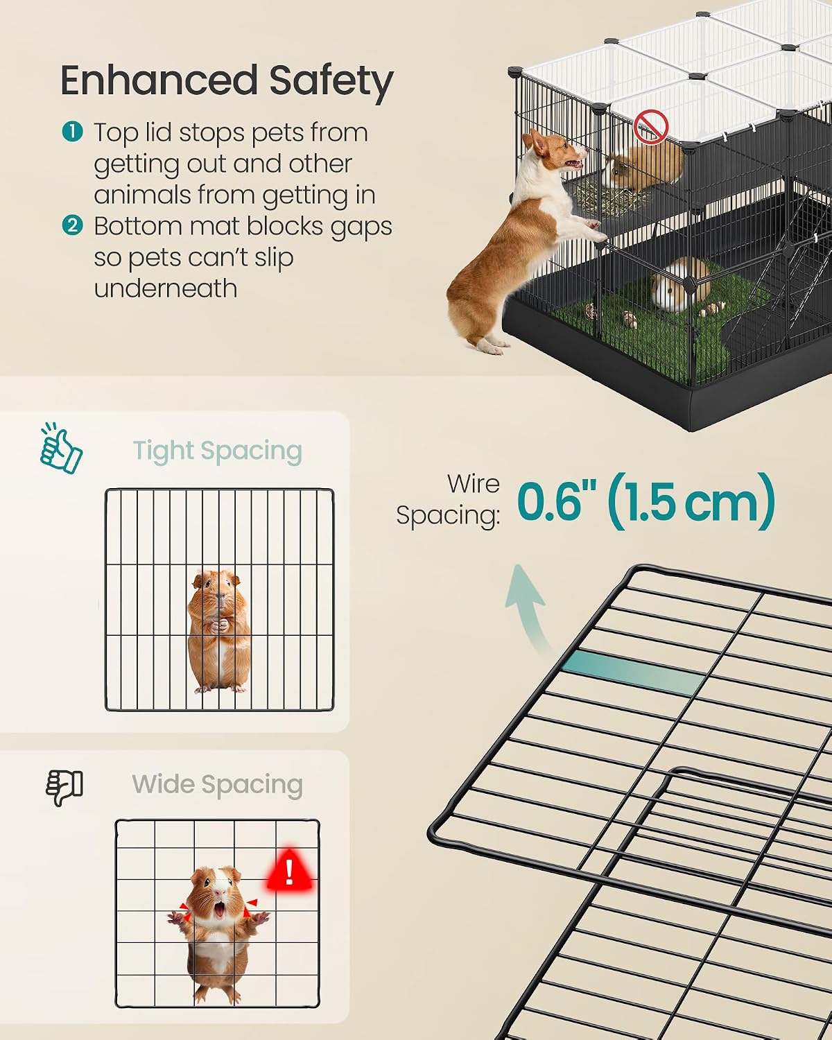 SONGMICS Pet Playpen with Floor, Small Animal Playpen