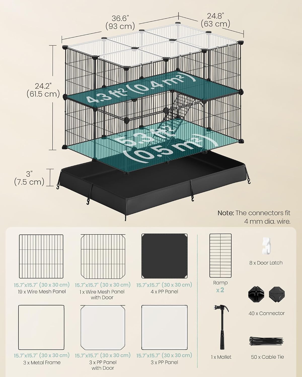 SONGMICS Pet Playpen with Floor, Small Animal Playpen