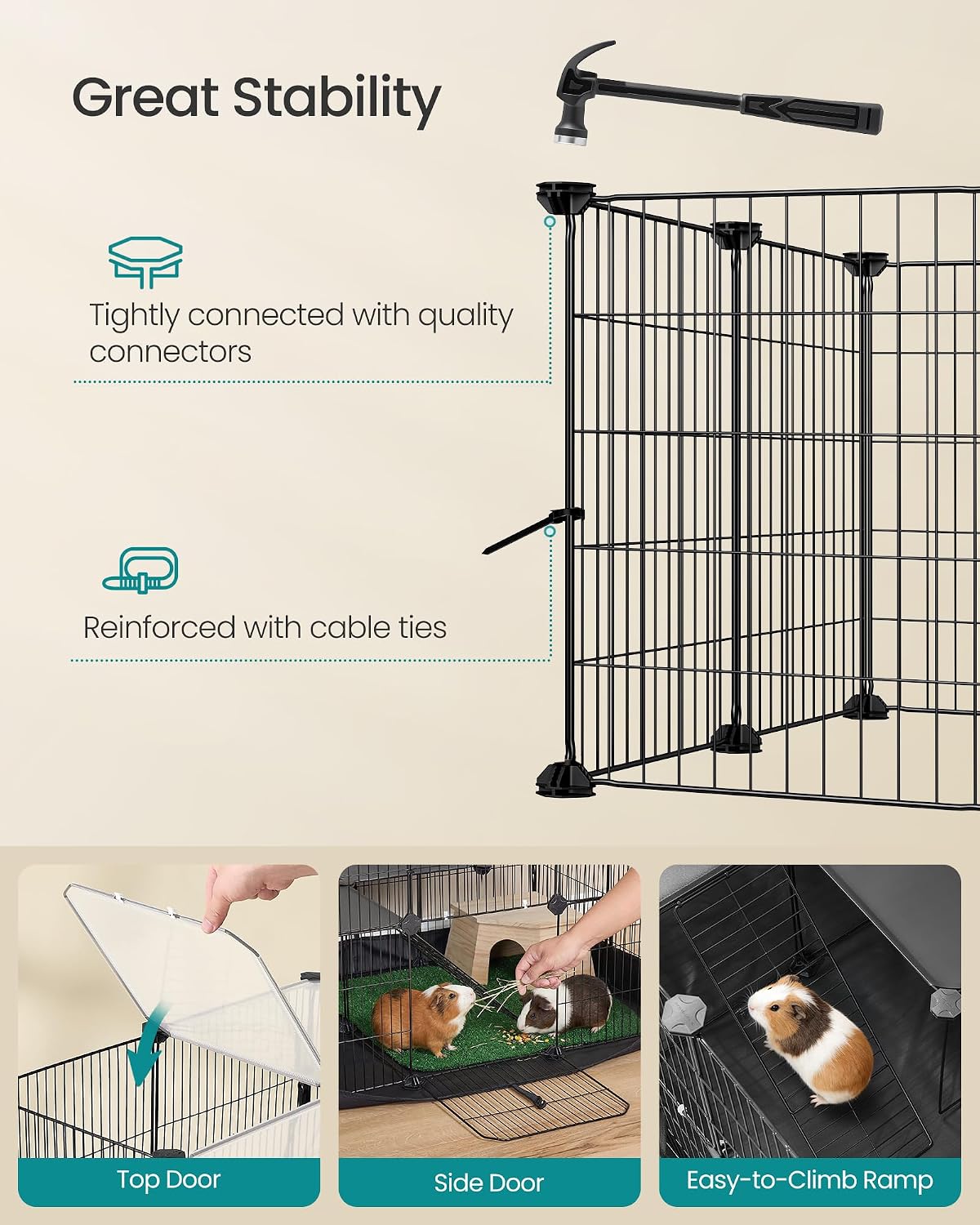 SONGMICS Pet Playpen with Floor, Small Animal Playpen