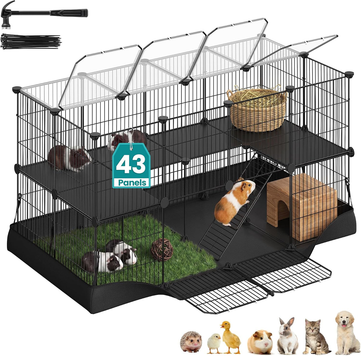 SONGMICS Pet Playpen with Floor, Small Animal Playpen