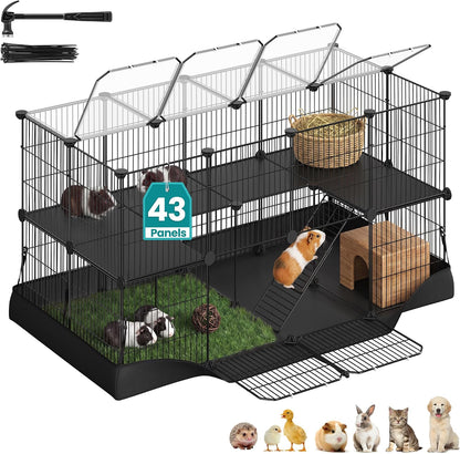SONGMICS Pet Playpen with Floor, Small Animal Playpen