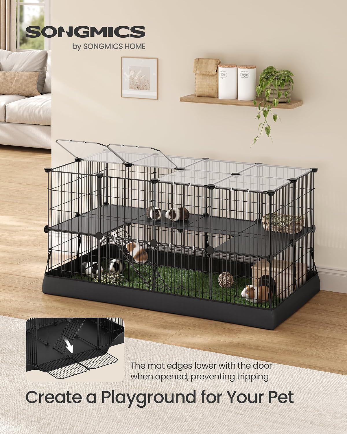SONGMICS Pet Playpen with Floor, Small Animal Playpen