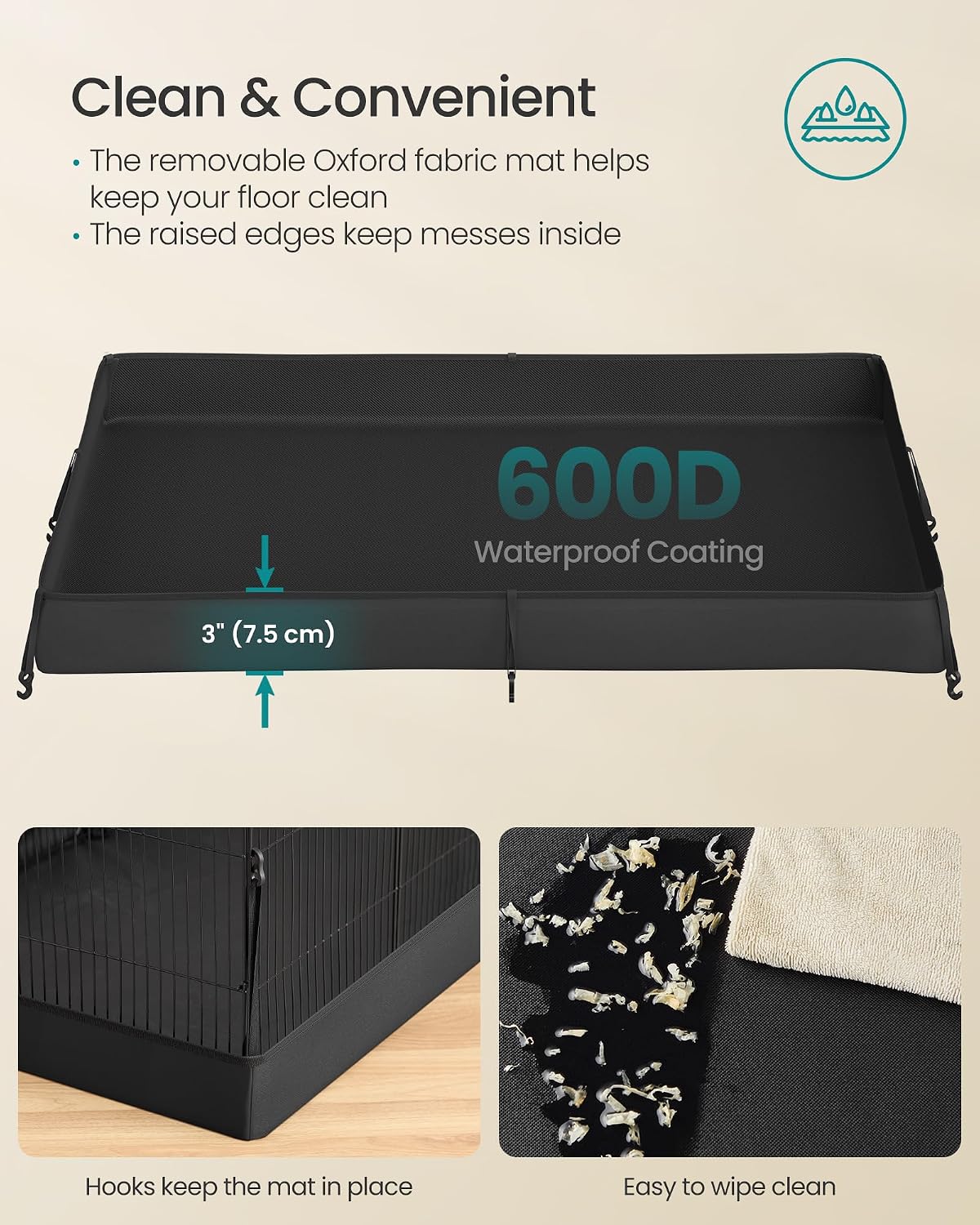 SONGMICS Pet Playpen with Floor, Small Animal Playpen