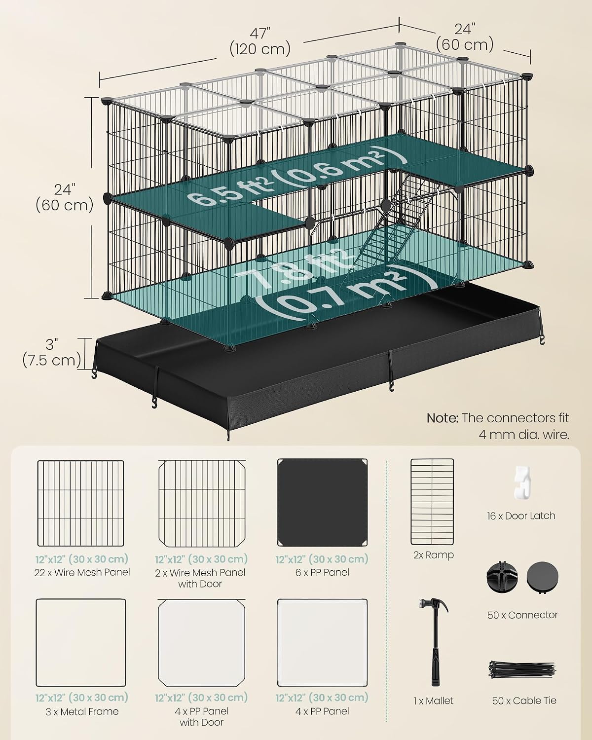 SONGMICS Pet Playpen with Floor, Small Animal Playpen