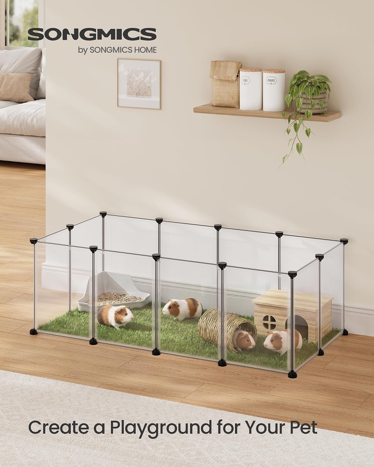 SONGMICS Pet Playpen with Floor, Small Animal Playpen