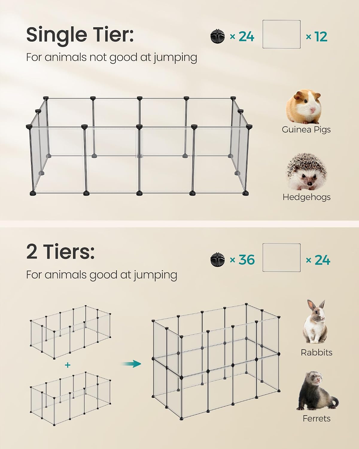 SONGMICS Pet Playpen with Floor, Small Animal Playpen
