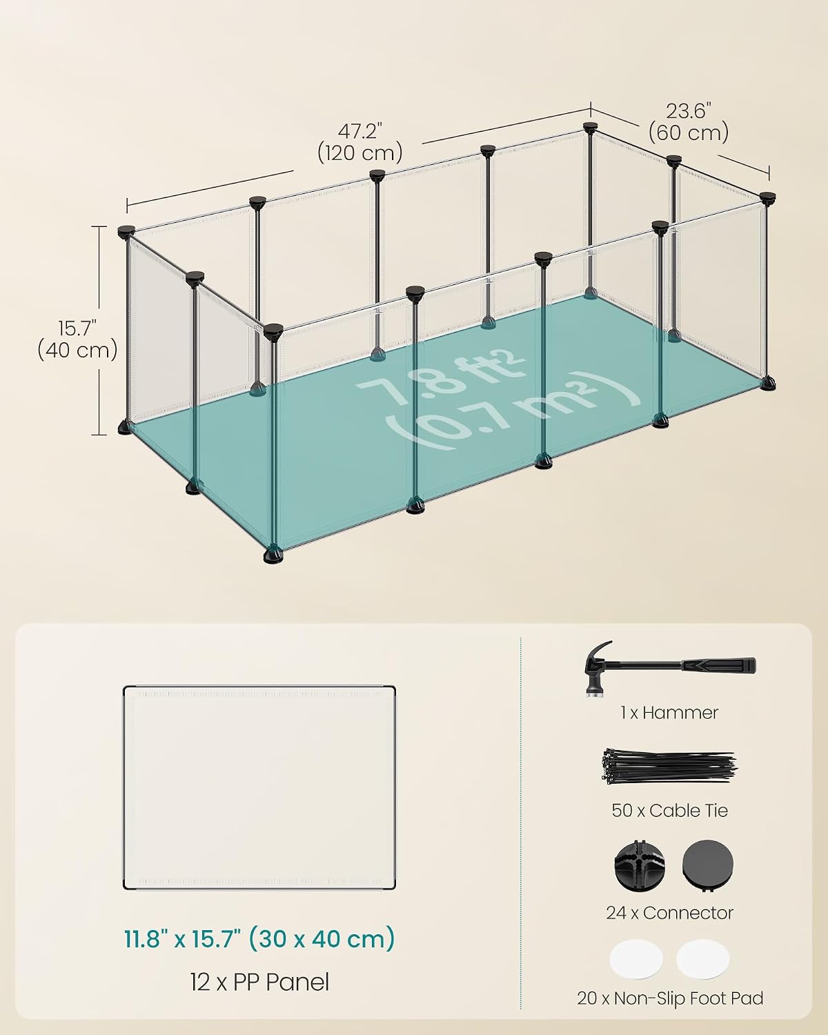 SONGMICS Pet Playpen with Floor, Small Animal Playpen