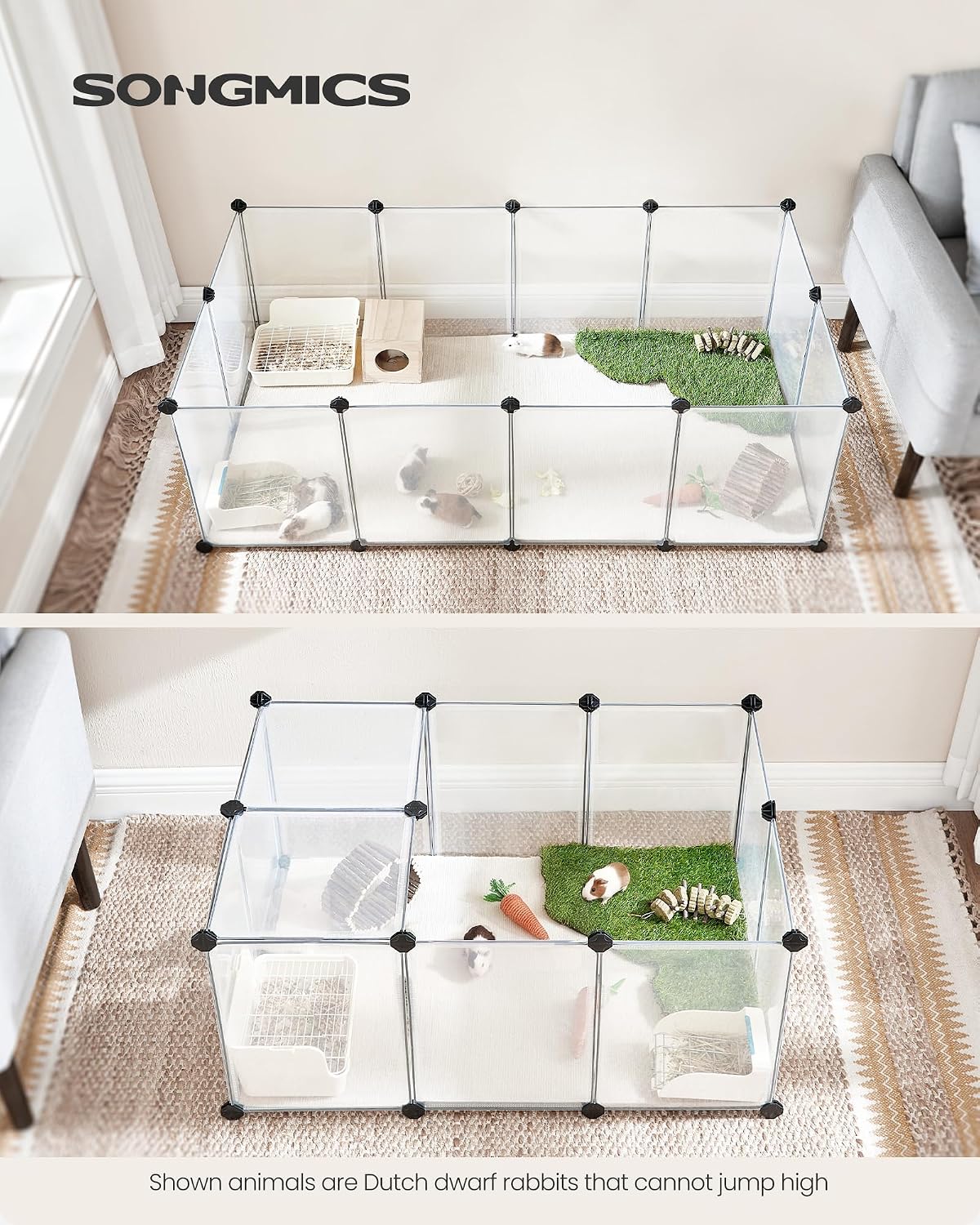 SONGMICS Pet Playpen with Floor, Small Animal Playpen