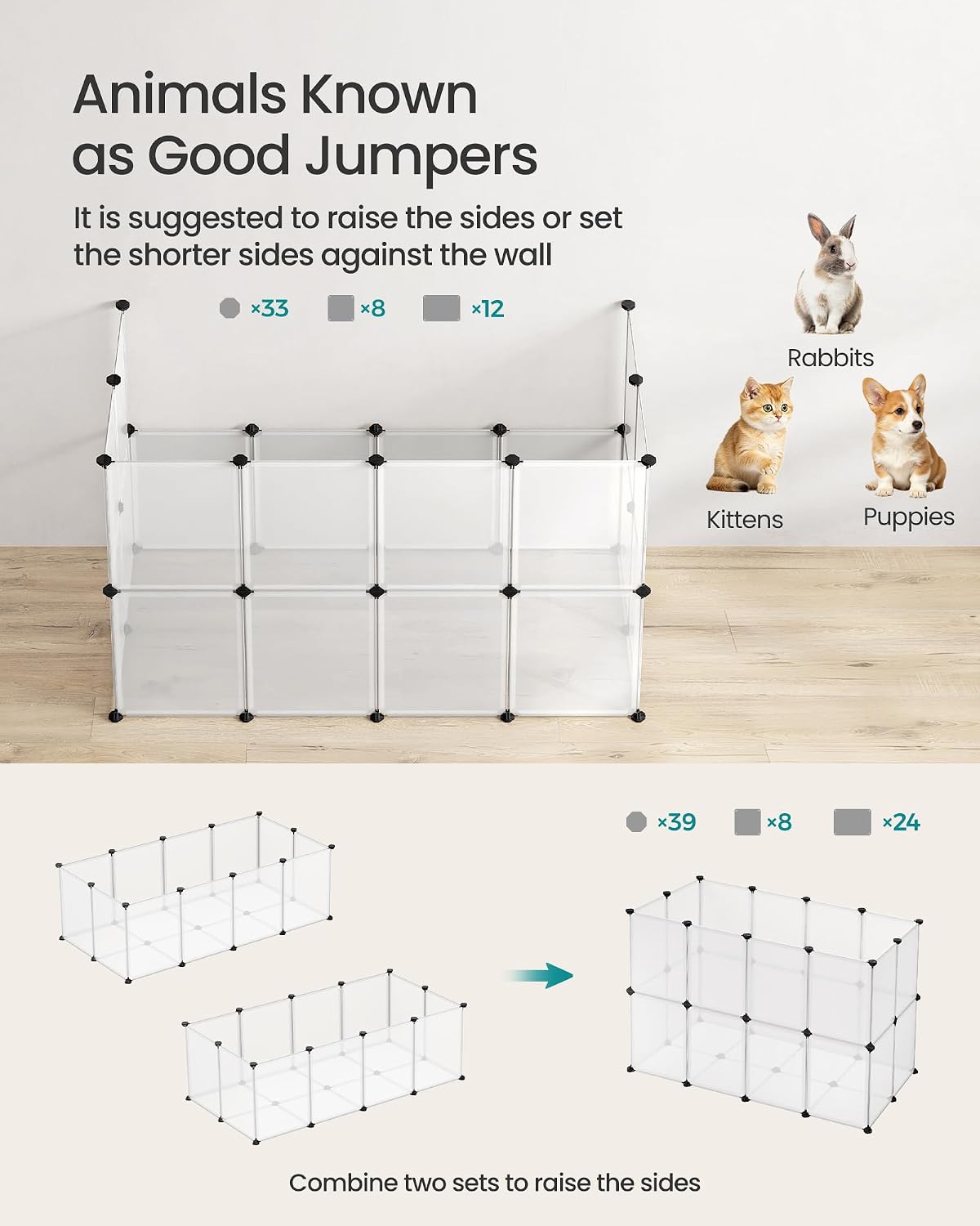 SONGMICS Pet Playpen with Floor, Small Animal Playpen