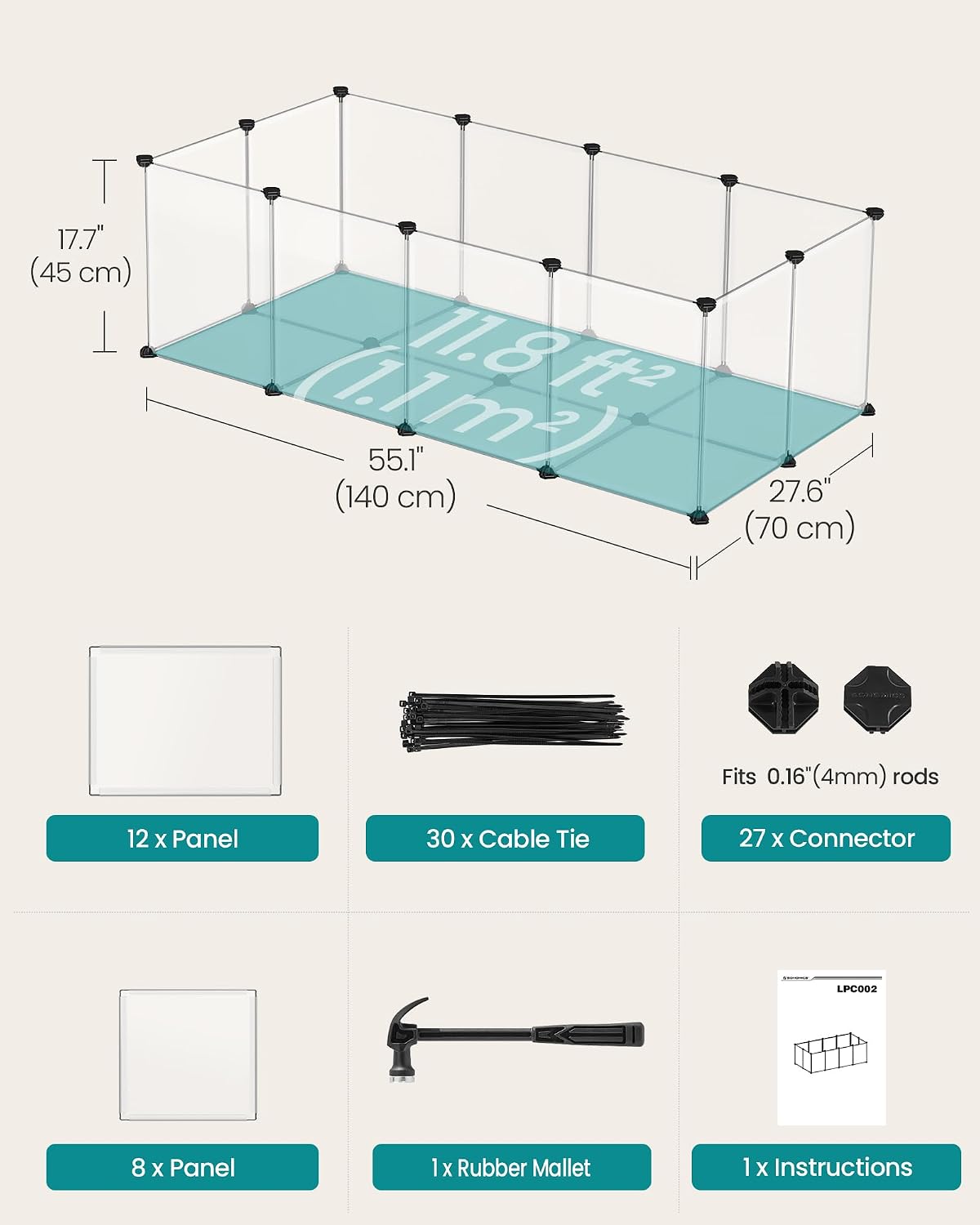 SONGMICS Pet Playpen with Floor, Small Animal Playpen