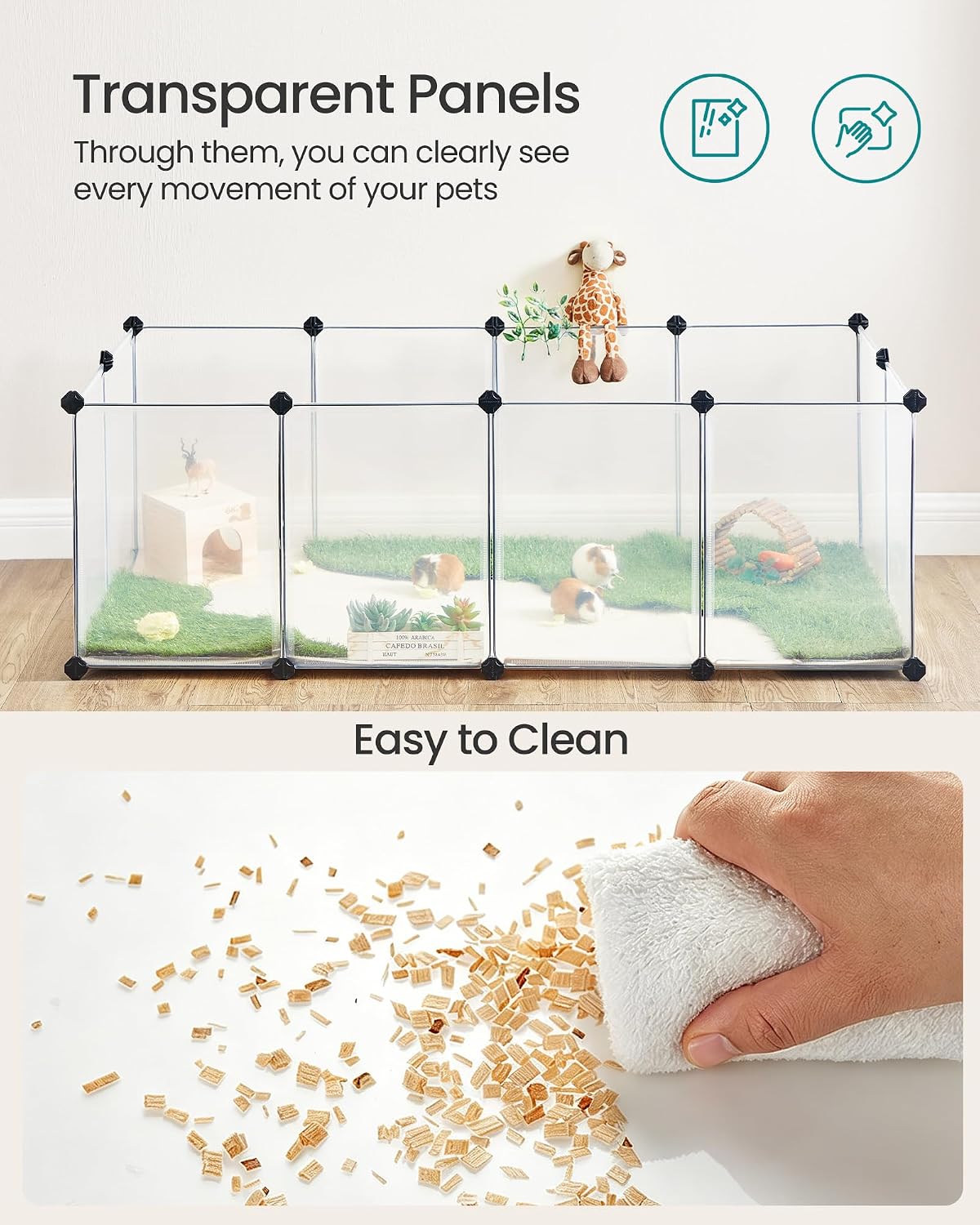 SONGMICS Pet Playpen with Floor, Small Animal Playpen