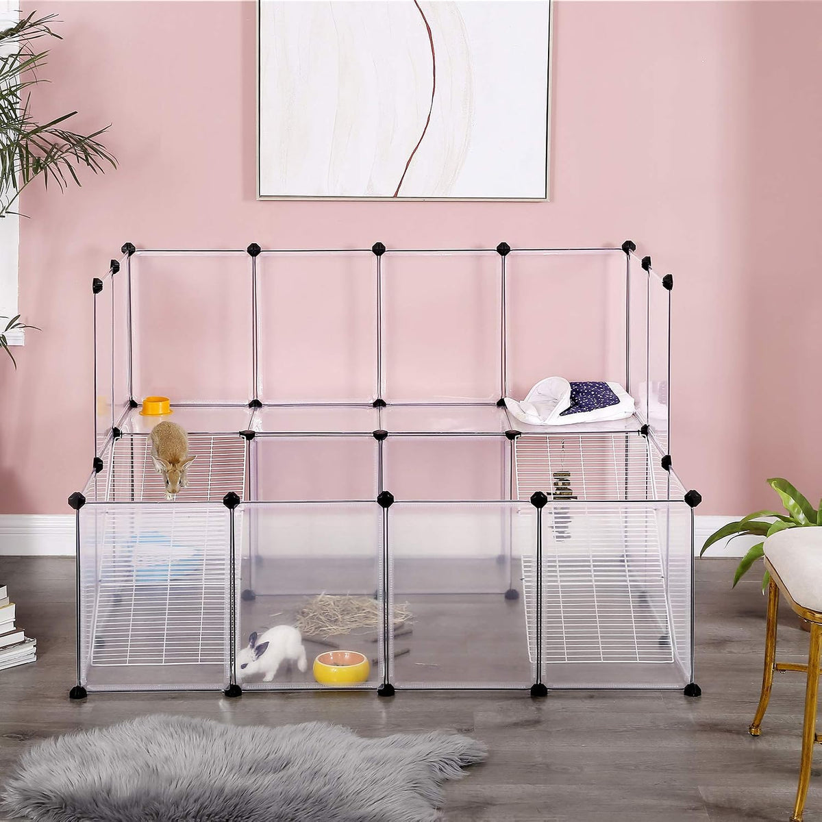 SONGMICS Pet Playpen with Floor, Small Animal Playpen