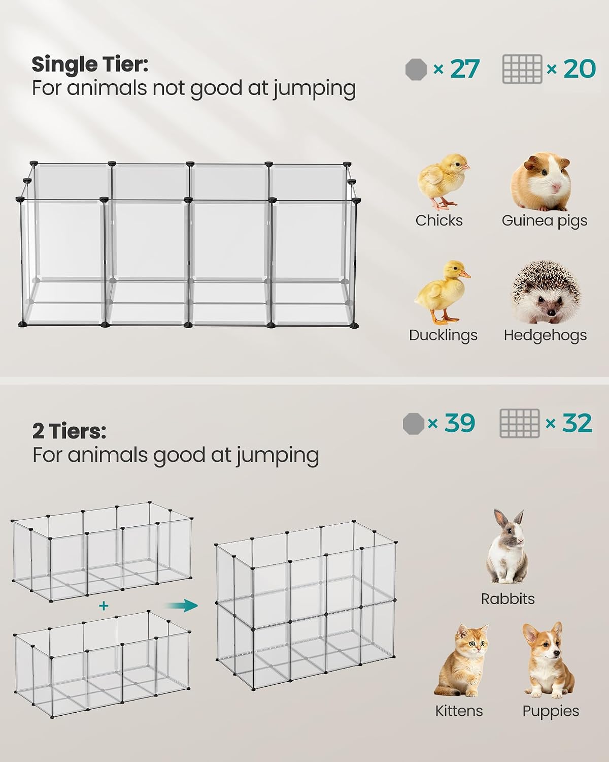 SONGMICS Pet Playpen with Floor, Small Animal Playpen