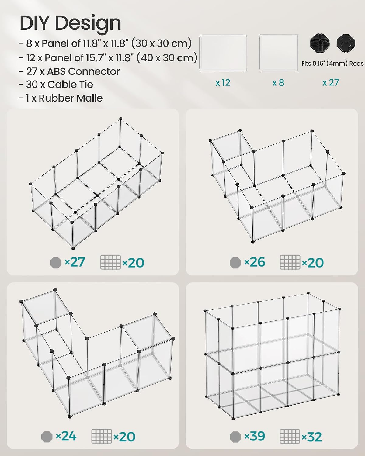 SONGMICS Pet Playpen with Floor, Small Animal Playpen