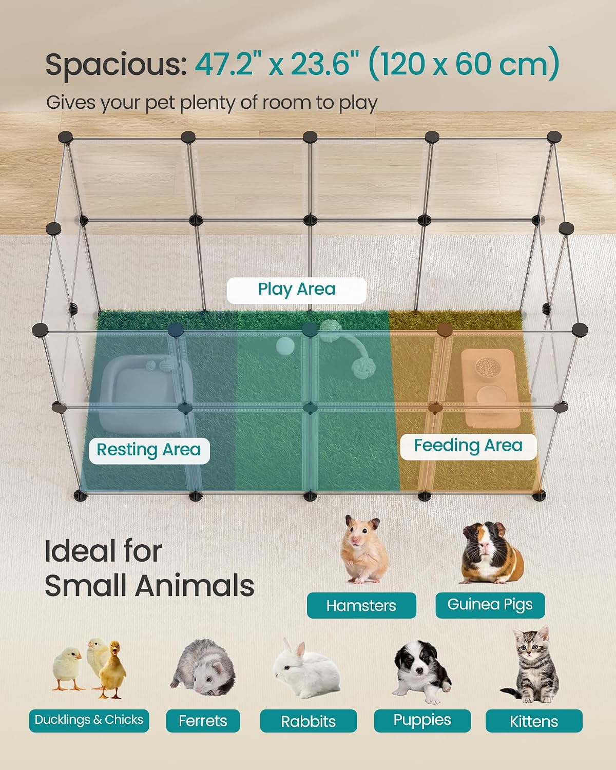 SONGMICS Pet Playpen with Floor, Small Animal Playpen
