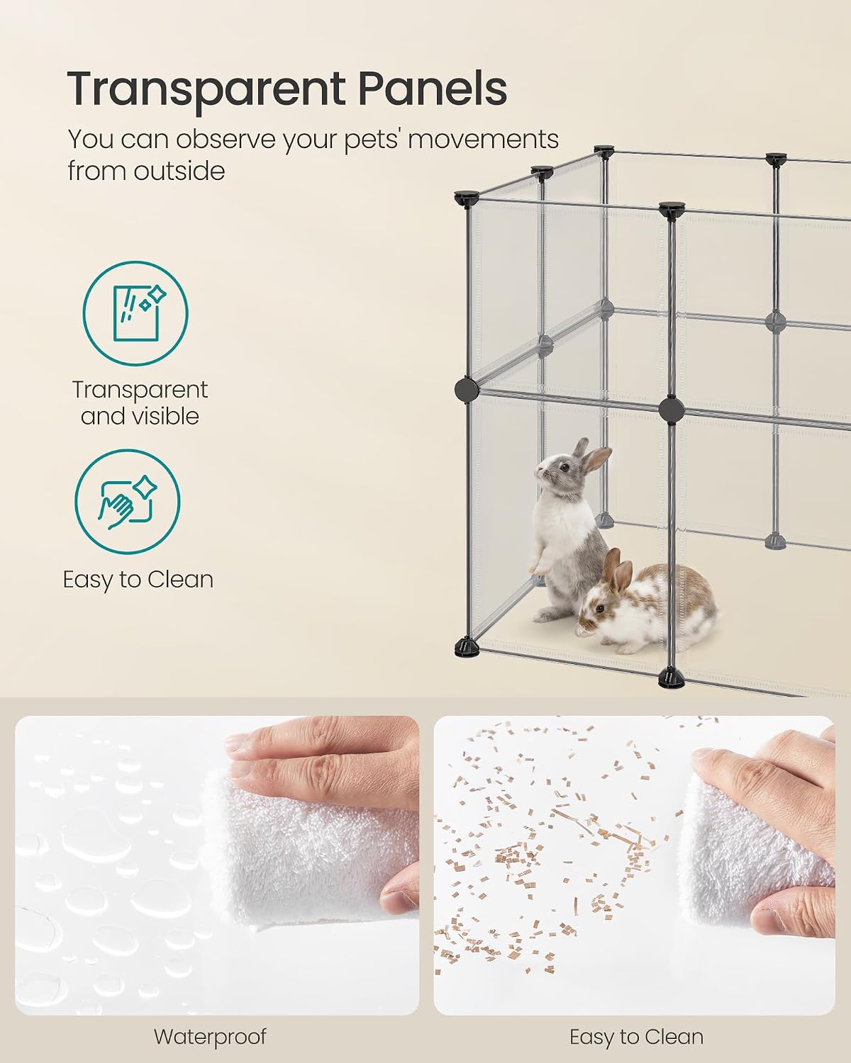 SONGMICS Pet Playpen with Floor, Small Animal Playpen