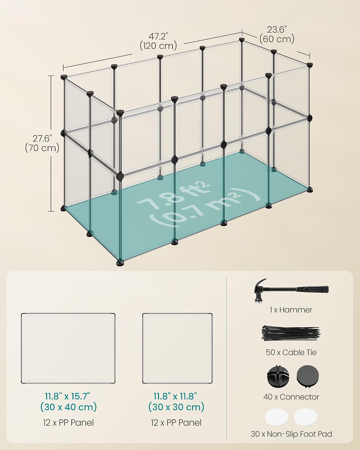 SONGMICS Pet Playpen with Floor, Small Animal Playpen