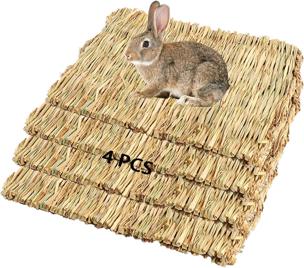 Straw Mats for Rabbits,11.0"x8.3" Natural Bunny Grass Mat,Handwoven Rabbit Hay Mat Small Animal Bedding Chewable & Cooling Mat - Eco-Friendly Cage Liner Nesting Toy