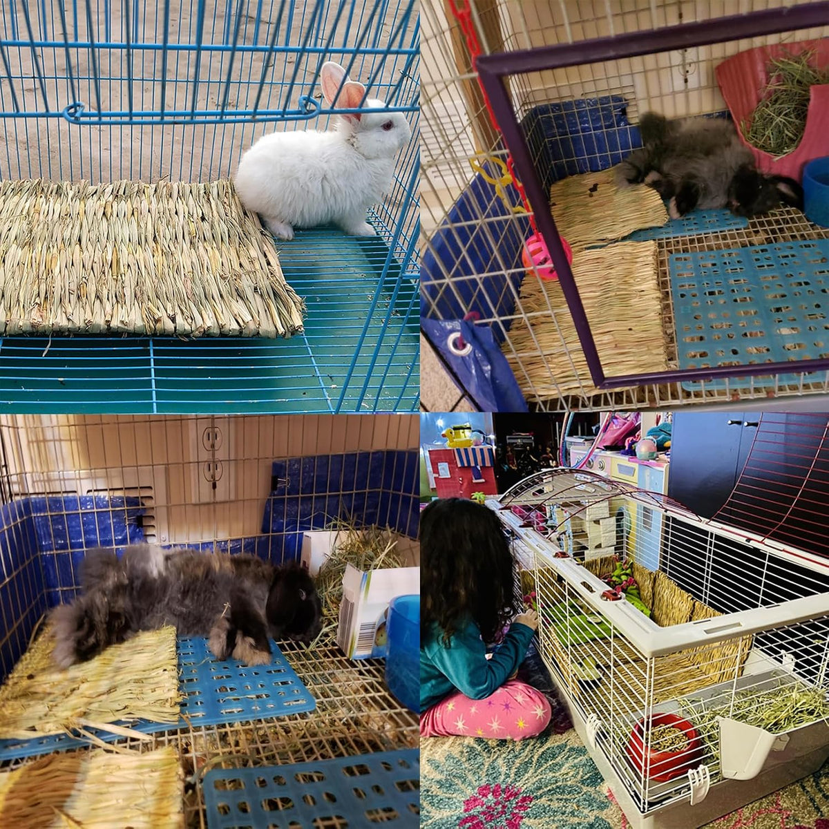 Straw Mats for Rabbits,11.0"x8.3" Natural Bunny Grass Mat,Handwoven Rabbit Hay Mat Small Animal Bedding Chewable & Cooling Mat - Eco-Friendly Cage Liner Nesting Toy