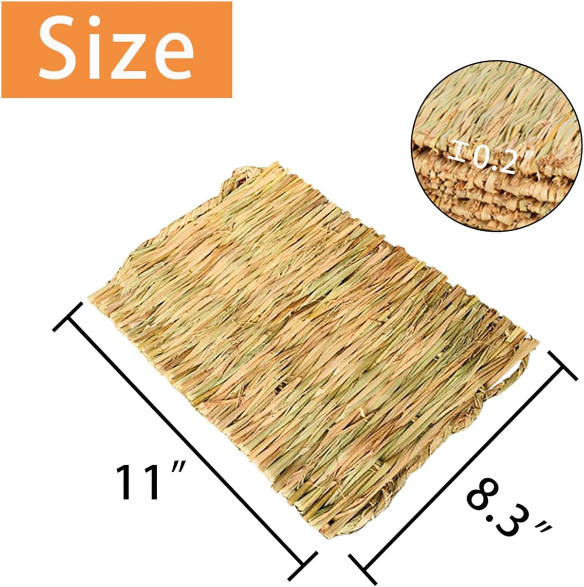 Straw Mats for Rabbits,11.0"x8.3" Natural Bunny Grass Mat,Handwoven Rabbit Hay Mat Small Animal Bedding Chewable & Cooling Mat - Eco-Friendly Cage Liner Nesting Toy